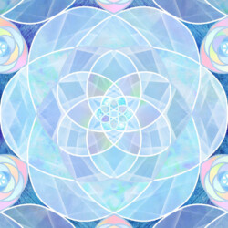 The Rose of Celestite
A luminous mandala in serene pastel blues, shimmering with rainbow impressions—channeling the tranquil, heavenly energy of celestite.