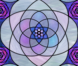 A delicate mandala in soft pastel hues, radiating the gentle heart-centered energy of kunzite.