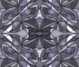 A luminous silver and moonlit metal-inspired design with intricate stained-glass symmetry. A celestial fusion of geometry and ethereal craftsmanship.